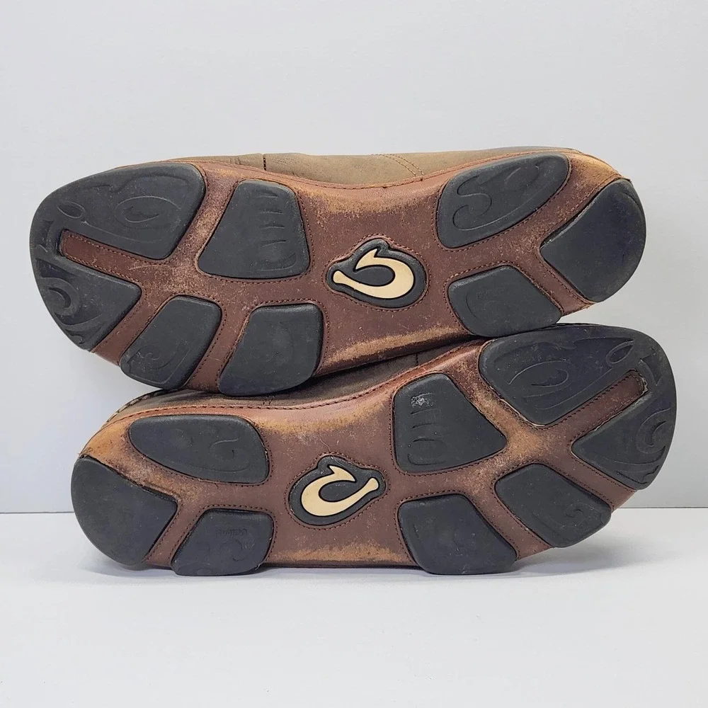 OluKai Ohana Lace Up Nubuck Shoes Mens Size 11.5 Brown Leather Moccasins Comfort